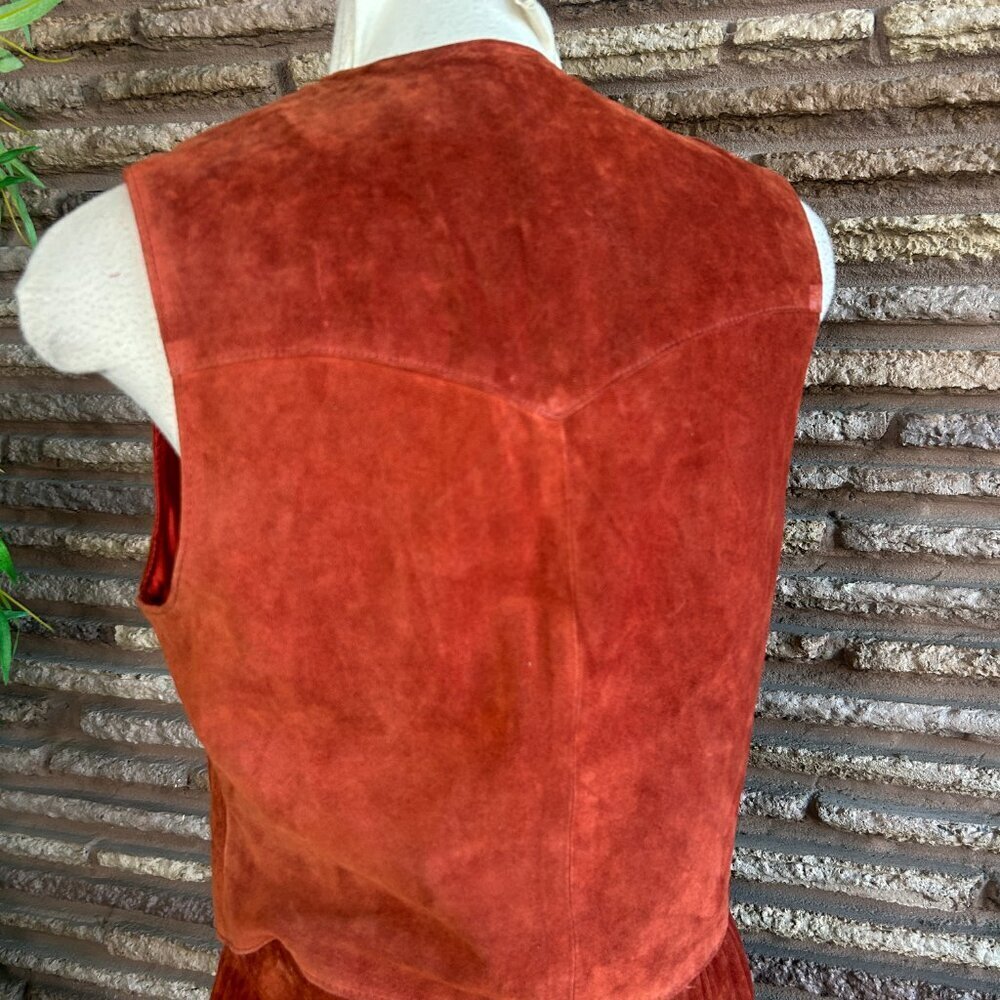 Carla Vintage 70s 80s Cowgirl Festival Rust Suede Vest and Full Skirt READ - Picture 7 of 15